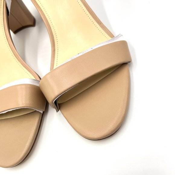 Nine West Size 10 Beige Nude Natural Tan Leather Block Heels Sandals Shoes - Picture 5 of 14